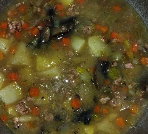 Kartoffelsuppe, Pilze, Kaminwurzen